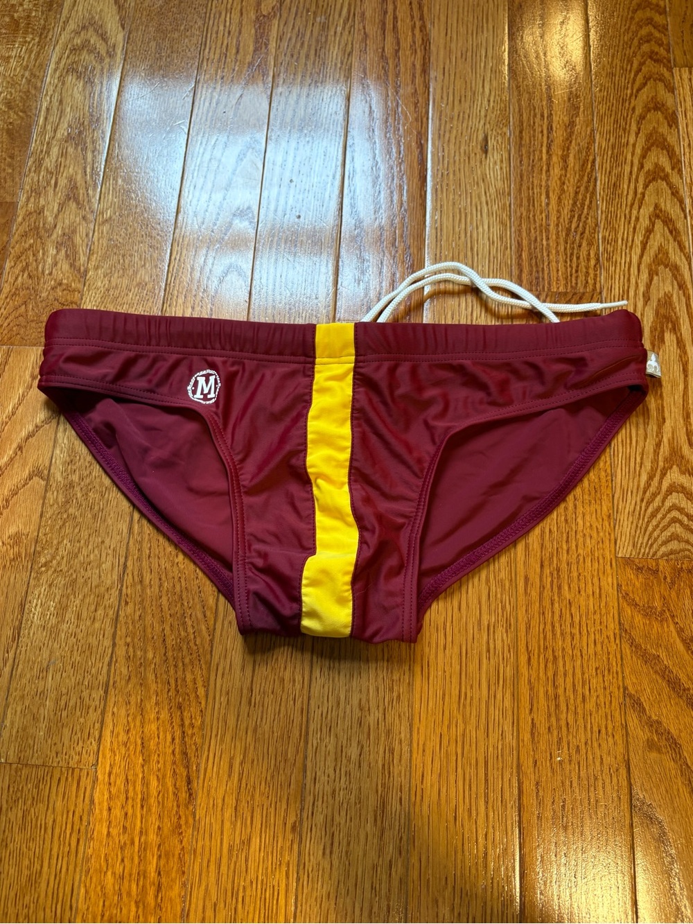Men's ultra low rise Swim Brief w/ Yellow Stripe and Peek-A-Boo Mesh Back Strip